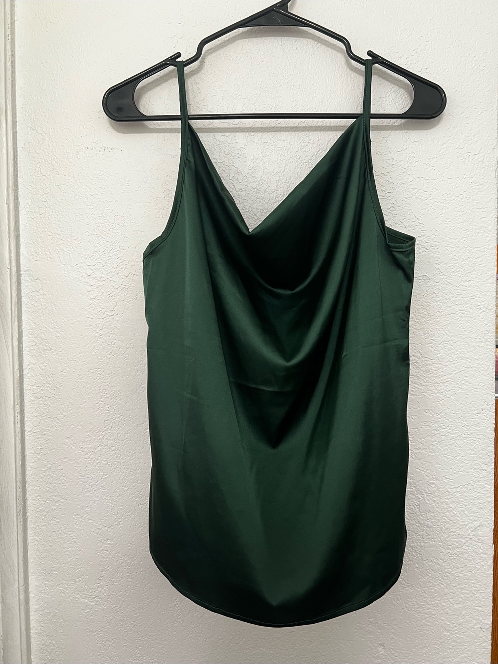 Women's Satin Cowl Neck Camisole Tank Top - Deep Green